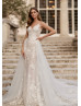 Beaded Spaghetti Straps Ivory Lace Tulle Floral Wedding Dress